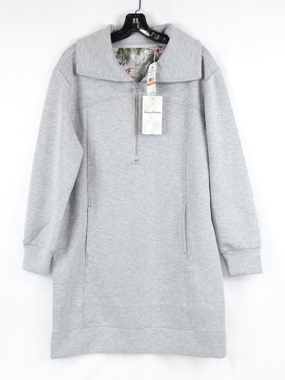 Tommy Bahama Palm Voyage 1/2 Zip Mini Dress In Pearl Grey Heather - Size S - NWT